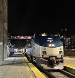 Amtrak Train # 14 at Oakland Jack London Sq Station during a fresh air stop-looking south